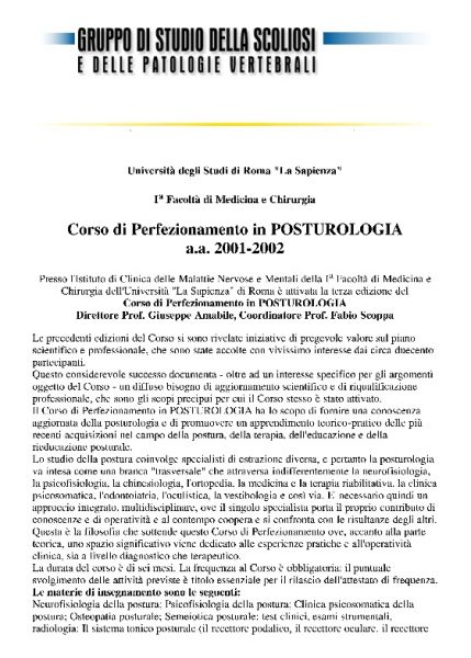 Corso di Perfezionamento in POSTUROLOGIA 2001-2002